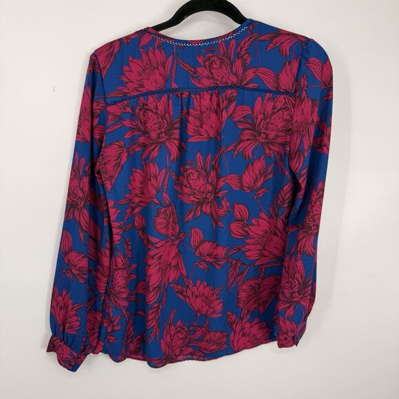 Banana Republic Chiffon 3/4 Sleeve Top Wom size Small Blue Pink Floral Popover - Picture 7 of 11
